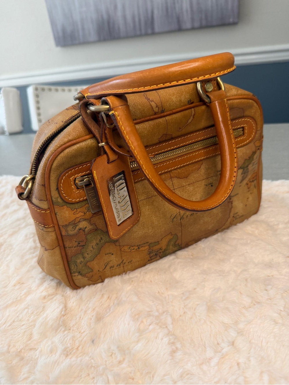 Alviero Martini 1ª Classe Geo Map Vintage Crossbody Satchel Italy